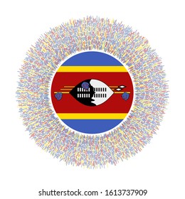 Flag of Eswatini with colorful rays. Radiant country sign. Shiny sunburst with Eswatini flag. Authentic vector illustration.