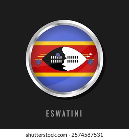 The flag of Eswatini, featuring two traditional Nguni shields and two spears with a red and blue field