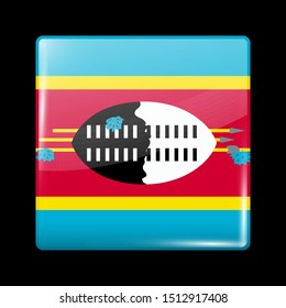 Flag of Eswatini. Glossy Icon Square Shape. Vector Button