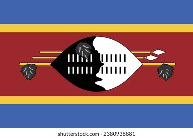 The flag of Eswatini. Flag icon. Standard color. Standard size. A rectangular flag. Computer illustration. Digital illustration. Vector illustration.