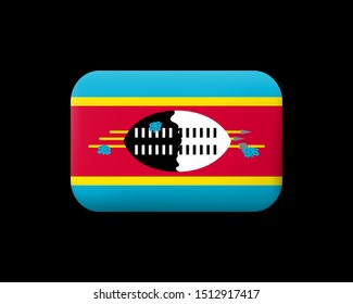 Flag of Eswatini. Matted Vector Icon and Button. Rectangular Shape with Rounded Corners. Isolated