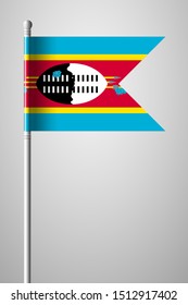 Flag of Eswatini. National Flag on Flagpole. Isolated Illustration on Gray Background