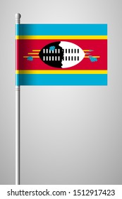 Flag of Eswatini. National Flag on Flagpole. Isolated Illustration on Gray Background