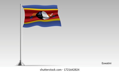 Flag of Eswatini on Flag pole, vector 