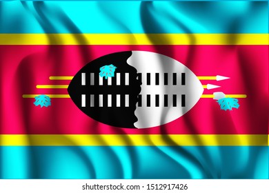 Flag of Eswatini. Rectangular Icon. Waving Effect. Vector Illustration