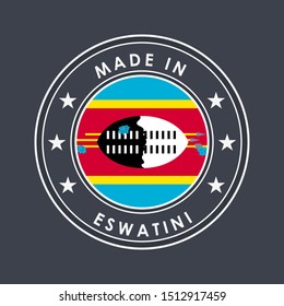 Flag of Eswatini. Round Label with Country Name for Unique National Goods. Vector Isolated