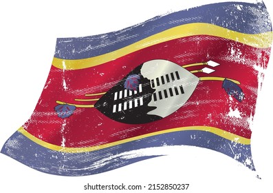 flag of Eswatini or Swaziland in the wind with a texture