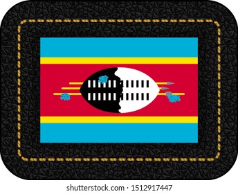 Flag of Eswatini. Vector Icon on Black Leather Backdrop. Aspect Ratio 2:3