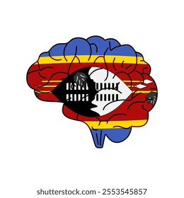 Flag of Eswatini. Vector illustration of a combination of a human brain with a country flag on a white background.