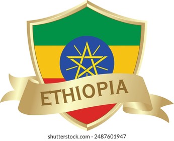 Flag of ethiopia as around the metal gold shield with ethiopia flag