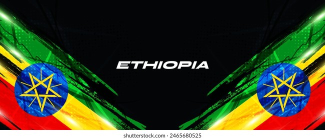 Flag of Ethiopia in Brush Paint Style with Grunge Concept