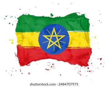 Flag of Ethiopia, brush stroke background.  Flag of Ethiopia on white background. Watercolor style for your design. EPS10.