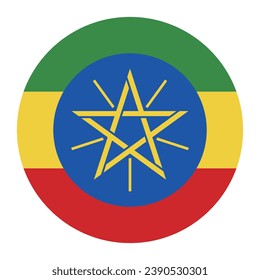 Die Flagge Äthiopiens. Button-Flag-Symbol. Standardfarbe. Circle Icon Flag. Computergrafik. Digitale Illustration. Vektorgrafik.