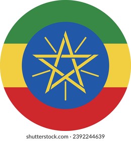 The flag of Ethiopia. Button flag icon. Standard color. Circle icon flag. Computer illustration. Digital illustration. Vector illustration.