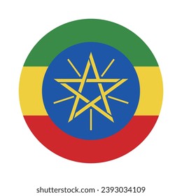 The flag of Ethiopia. Button flag icon. Standard color. Circle icon flag. Computer illustration. Digital illustration. Vector illustration.
