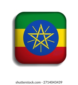 Flag of Ethiopia button with shadow. flag icon. 3d icon. The square shape