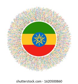 Flag of Ethiopia with colorful rays. Radiant country sign. Shiny sunburst with Ethiopia flag. Astonishing vector illustration.