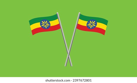 Flag of Ethiopia, Ethiopia cross flag design. Ethiopia cross flag isolated on Green background. Vector Illustration of crossed Ethiopia  flags.