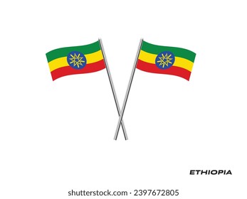 Flag of Ethiopia, Ethiopia cross flag design. Ethiopia cross flag isolated on white background. Vector Illustration of crossed Ethiopia flags.