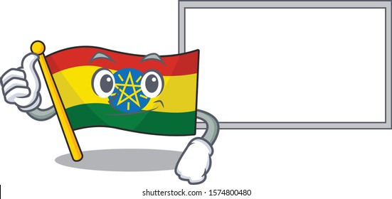 Flag ethiopia cute cartoon character Thumbs up with board