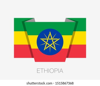 Flag of Ethiopia. Flat Icon Waving Flag with Country Name on White Background