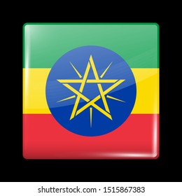 Flag of Ethiopia. Glossy Icon Square Shape. Vector Button