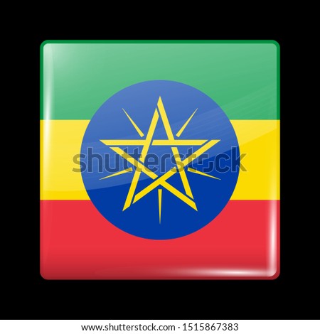 Flag of Ethiopia. Glossy Icon Square Shape. Vector Button