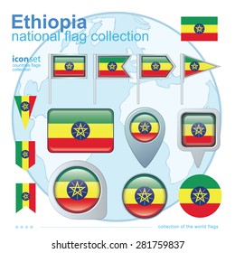 Flag of Ethiopia, icon collection, vector illustration