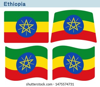 Flag of Ethiopia. Flag icon set of four different shapes. Vector Illustration.
