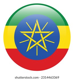 The flag of Ethiopia. Flag icon. Standard color. A round flag. 3d illustration. Computer illustration. Digital illustration. Vector illustration.