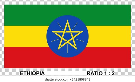 flag of ethiopia isolated on transparent background proportion 1:2 original color. vector illustration.