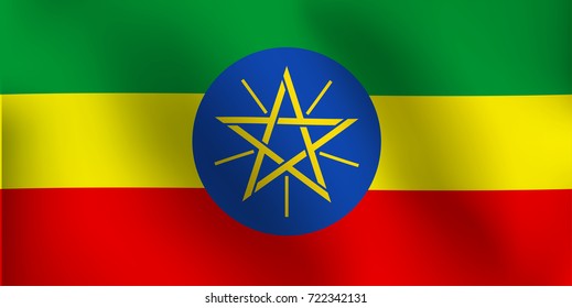 Flag of Ethiopia with a little Waving, Shading & Flag Colors separated layers - Vector Illustration