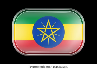 Flag of Ethiopia. Matted Vector Icon. Vector Rectangular Shape with Rounded Corners