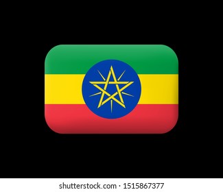 Flag of Ethiopia. Matted Vector Icon and Button. Rectangular Shape with Rounded Corners. Isolated