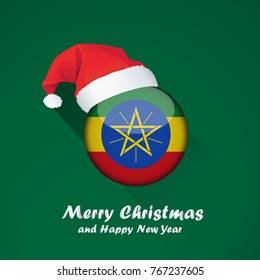Flag of ethiopia. Merry Christmas and happy new year background design with glossy round Flag of ethiopia. vector illustration.