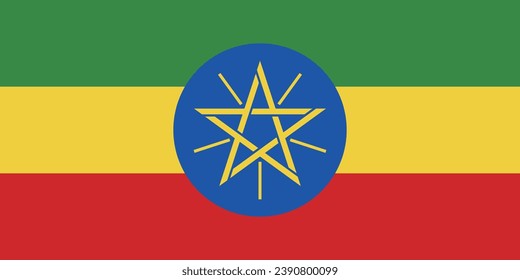 The flag of Ethiopia. The official ratio. Flag icon. Standard color. Standard size. A rectangular flag. Computer illustration. Digital illustration. Vector illustration.