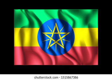 Flag of Ethiopia. Rectangular Icon. Waving Effect. Vector Illustration