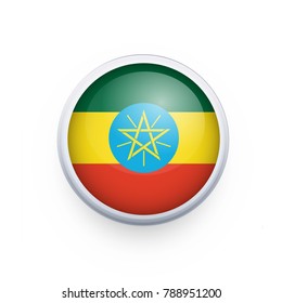 Flag of Ethiopia as round glossy icon. Button with Ethiopia flag. National flag for country of Ethiopia isolated, banner vector illustration. Vector illustration eps10.