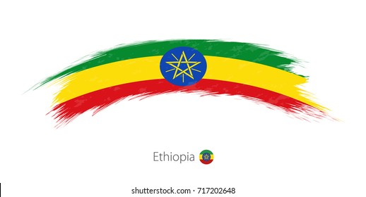 Flag of Ethiopia in rounded grunge brush stroke. Vector illustration.