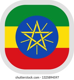 Flag of Ethiopia. Rounded square icon on white background, vector illustration.