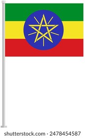 Flag of Ethiopia with silver pole flat icon isolated on white background.