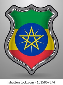 Flag of Ethiopia. Vector Badge and Icon. Horizontal Orientation Version. Isolated