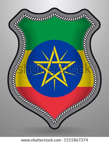 Flag of Ethiopia. Vector Badge and Icon. Horizontal Orientation Version. Isolated