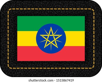 Flag of Ethiopia. Vector Icon on Black Leather Backdrop. Aspect Ratio 2:3