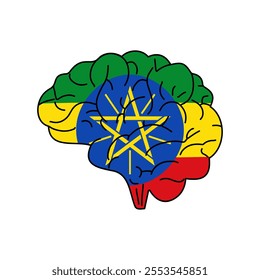 Flag of Ethiopia. Vector illustration of a combination of a human brain with a country flag on a white background.