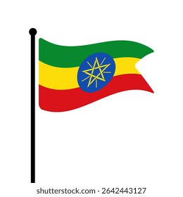 Flag of Ethiopia. Ethiopia flag vector illustration icon design. Fluttering flagpole flag.