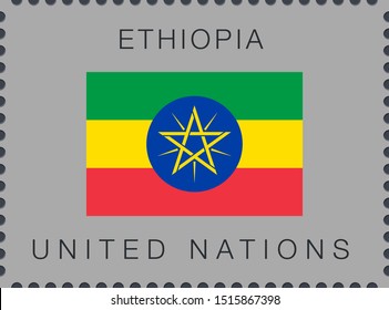 Flag of Ethiopia. Vector Sign and Icon. Postage Stamp. Isolated