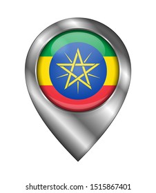 Flag of Ethiopia. Vector Sign and Icon. Location Symbol Shape. Silver. Isolated