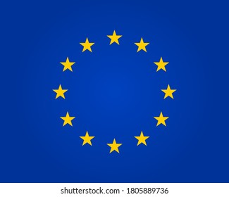 Flag eu. European union. Symbol of europe. Stars in round. Circle icon for schengen. Euro ring of community. Sign of parliament, standards and council of europa. Blue banner with yellow stars. Vector.