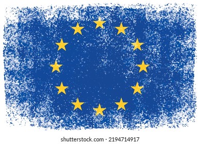 Flag Of EU In Grunge Style.Old Vintage EU Flag.